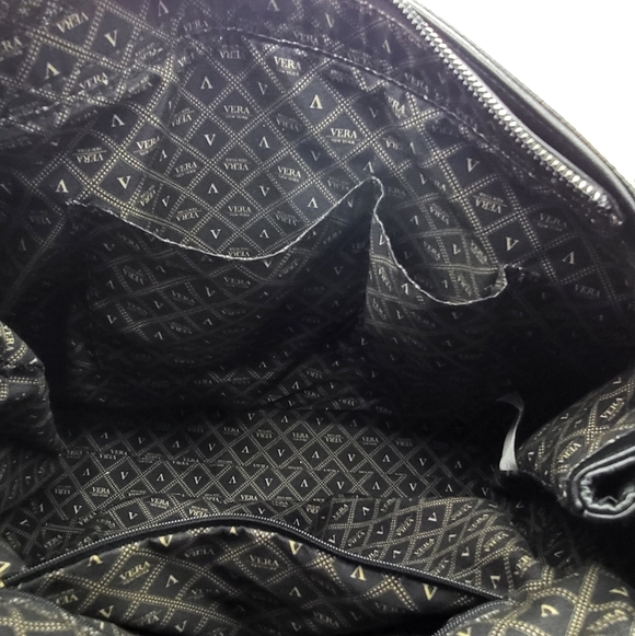 Vera New York Large Black Leather Tote/Handbag with Side Snap & Sig Logo Lining - Picture 4 of 13